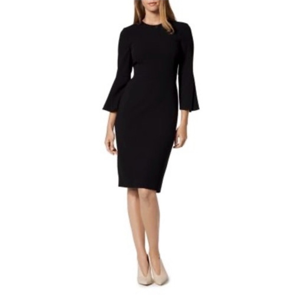 LK Bennett black Doris bell sleeves sheath dress size 4 minimalist‎ quiet luxury